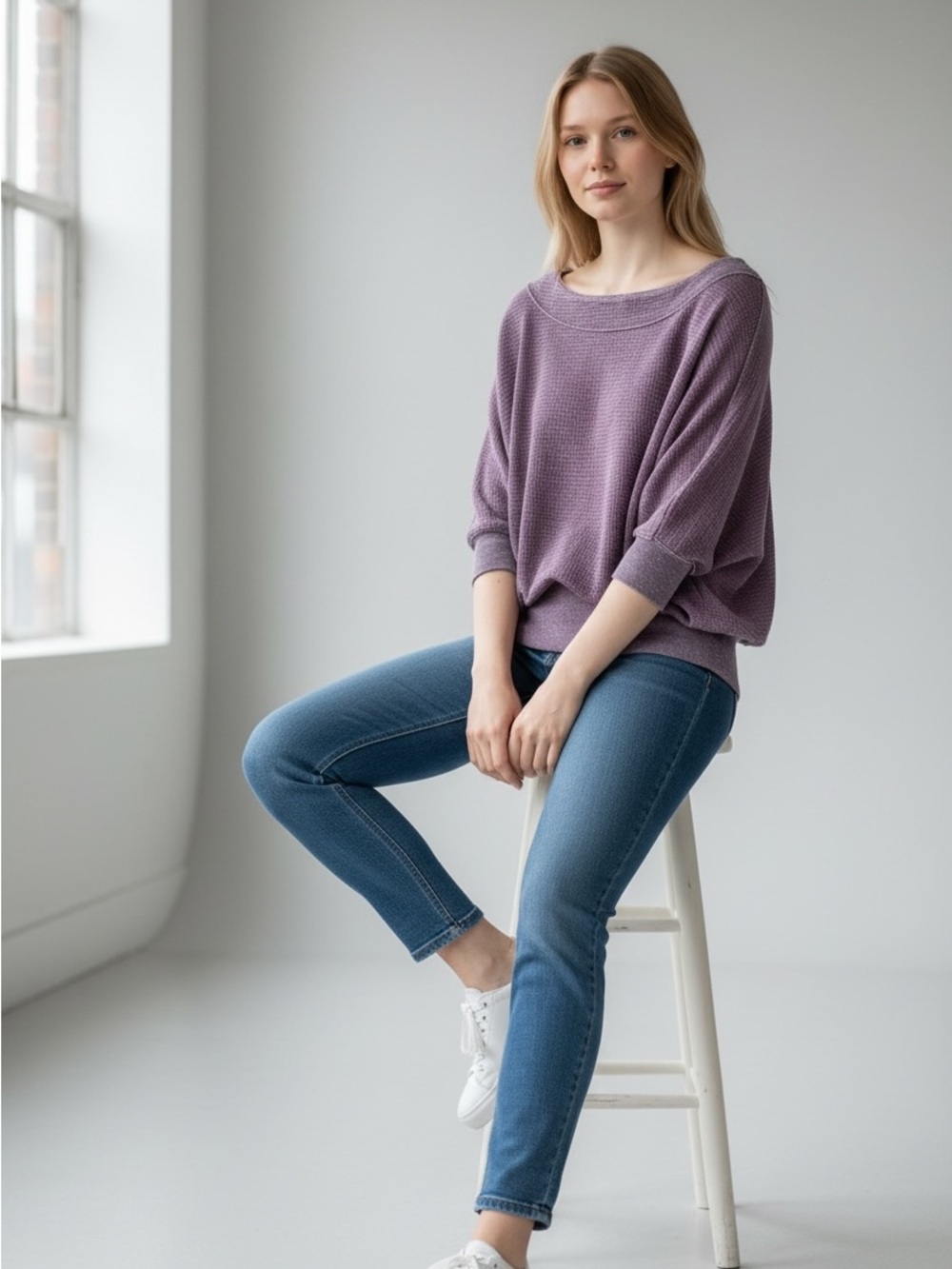 We The Free Lavender Oversized Waffle Knit Tunic